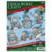 The front of the Cocoa Snowmen cross stitch kit featuring 6 different snowman designs on a blue background.