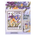 Front cover of the cross stitch pattern with the finished project shown in an enlarged version and a version on a magnet board.