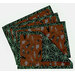 The four completed Self-Binding Placemats, fanned out and edited to demonstrate the glow in the dark effect on the binding, isolated on a white background. 