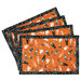 The four completed Self-Binding Placemats, fanned out and colored in gray, mint green, white, pink, and orange fabrics from the Frank and Friends collection by Riley Blake Designs, isolated on a white background. 
