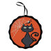Black Cat Spooky Ornament cross stitch kit featuring a black cat, spider, and white spiderweb on a tart tin.
