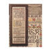 Front cover of The Lord's Prayer Sampler cross stitch pattern with the finished pattern in an ornate wooden frame isolated on a zoomed in photo of the unframed pattern.