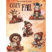 Autumn-themed cross-stitch pattern with five cozy animal characters and the text “Cozy Fall.”