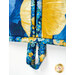 A super close up on the binding and loop, showing fabric color and print details.