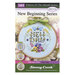 Front cover of the cross stitch pattern with the finished project shown in a hoop with a green bow.