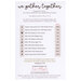 The back of the We Gather Together cross stitch pattern, featuring pattern information and material requirements.