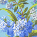an 8x8 swatch of the light blue fabric with tossed bouquets in blue, olive green, white, purple, and orange.
