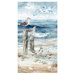 A fabric panel with seagulls on the beach. 