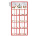 White advent calendar panel with a scene of bunnies in a wintry forest and different scenarios in the smaller calendar boxes.