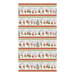 Border stripe fabric with wintry scenes of bunnies in scenarios separated by vines of holly, green stripes, and red stripes scattered with snowflakes.