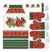 Apron project panel with cardinals resting on poinsettias, pine, holly, and juniper, with pine green juniper borders, apron straps, and tabs.