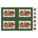 Pine green juniper sprig placemat panel with four main blocks of cardinals resting on holly, pine, and juniper sprigs, with six blocks of individual cardinals resting on holly branches.