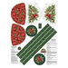 Tea cozy project panel with cardinals, poinsettias, juniper sprigs, and other Christmas botanicals.