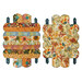 A top down shot of the top and bottom of the collapsed Scalloped Basket, colored in warm autumnal fabrics from the Baskets of Autumn Blessings from Studio E Fabrics, isolated on a white background. 
