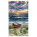 The coastal panel featuring a photorealistic sunset, boat, and two seagulls. 