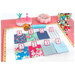 A grid of colorful fabric swatches with clips labeled A, B, C, D and 1, 2, 3, 4 on a white surface.