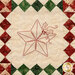 A super close up on the hand embroidered block featuring the star, embellished with a bough of holly; top quilting details can also be seen.
