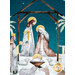 A super close up on the center of the panel, showing details on the nativity scene of Jesus, Mary, and Joseph.