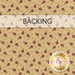 Warm tan fabric with tossed tonal dots and red floral clusters; a transparent banner at the top reads "Backing." 