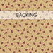 Warm tan fabric with tossed tonal dots and red floral clusters; a transparent banner at the top reads "Backing." 