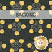 Black swatch of fabric featuring geometric swirl and orange pumpkin motifs; a transparent banner at the top reads "Backing." 