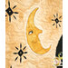 A close up on the panel, demonstrating top quilting effects and print details on the crescent moon and black stars.