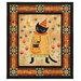 The completed Retro Kitty Halloween Panel Quilt, colored in warm autumnal colors from the Spooky collection by Riley Blake Designs, isolated on a white background. 