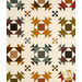 A head-on close-up on the patchwork, demonstrating fabric print and color details as well as top quilting effects.