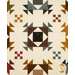 A head-on close-up on the patchwork, demonstrating fabric print and color details as well as top quilting effects.
