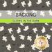 Gray swatch of fabric featuring little white ghosts that glow in the dark; a transparent banner at the top reads "Backing." 