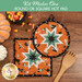 The completed Folded Hot Star Pads colored in black, mint green, white, and orange fabrics from the Frank and Friends collection by Riley Blake Designs, staged on a wooden table with coordinating décor.