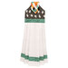 The completed Hanging Towel colored in gray, mint green, white, pink, and orange fabrics from the Frank and Friends collection by Riley Blake Designs, isolated on a white background. 