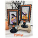 The two completed cross stitch projects of Boo and Hazel, set on faded grey fabric and stitched with rustic colors, displayed on a Paisleys and Polka Dots mount.