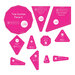 Tula Sunrise 11-piece acrylic template set by Paper Pieces for cutting English paper piecing shapes, isolated on a white background.