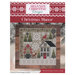A digital mock up of the christmas manor pattern with coordinating décor and a stitch count in the bottom right corner. 