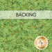 Bright green fabric swatch with a packed design of pine branches; a transparent banner at the top reads "Backing." 
