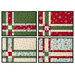The completed Fat Quarter Shuffle Mats, colored in red, green, navy, light blue, cream, and white fabrics from the When Snow Falls collection from Moda Fabrics, isolated on a white background. 