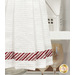 A close up on the fabric stripe through the bottom of the towel.