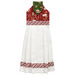 The completed Hanging Towel colored in red, green, and white fabrics from the Holiday Spirit collection by Riley Blake Designs, isolated on a white background. 