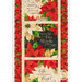 A close up on the runner, showing details on a block with poinsettias and the text "May your days be filled with peace and wonder."