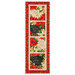 The completed Reason for the Season Table Runner, colored in red, cream, and black fabrics from the Poinsettia Radiance collection from White Owl Textiles, isolated on a white background. 