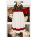 The completed Hanging Towel colored in red, cream, and black fabrics from the Poinsettia Radiance collection from White Owl Textiles, staged on a kitchen drawer with coordinating decor.