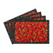 The four completed Self-Binding Placemats, fanned out and  colored in red, cream, and black fabrics from the Poinsettia Radiance collection from White Owl Textiles, isolated on a white background. 