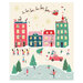 Cream panel fabric with a Christmas village scene with Santa delivering gifts, snowmen, ice skaters, Christmas trees, and more.