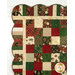 A close up on the upper left corner of the quilt, showing details on the scalloped border. 