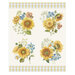 soft ivory pillow panel featuring 4 bunches of floral sprigs with a yellow and blue plaid border