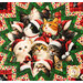 A close up on the center of the topper, showing print details on the adorable Christmas cats and folded points.
