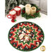 The completed Point of View Folded Star Table Topper colored in black, red, and green fabrics from the Merry Cats collection by Benartex, staged on a white table with coordinating décor and cups of cocoa.