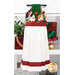 The completed Hanging Towel colored in black, red, and green fabrics from the Merry Cats collection by Benartex, staged on a kitchen drawer with coordinating decor.