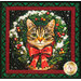 A close up one one of the cat panel blocks, showing details on the print and topstitching.